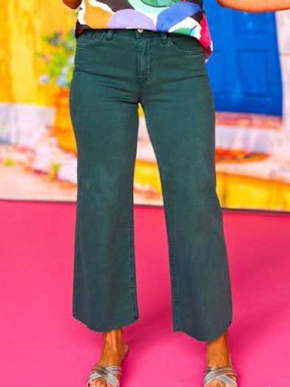 High-Rise Wide-Leg Jeans in Teal Green - Picture 3 of 3